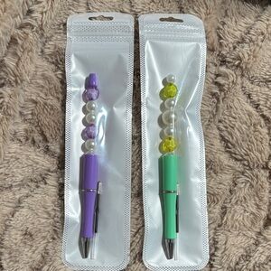 Purple and Green Beaded Pens